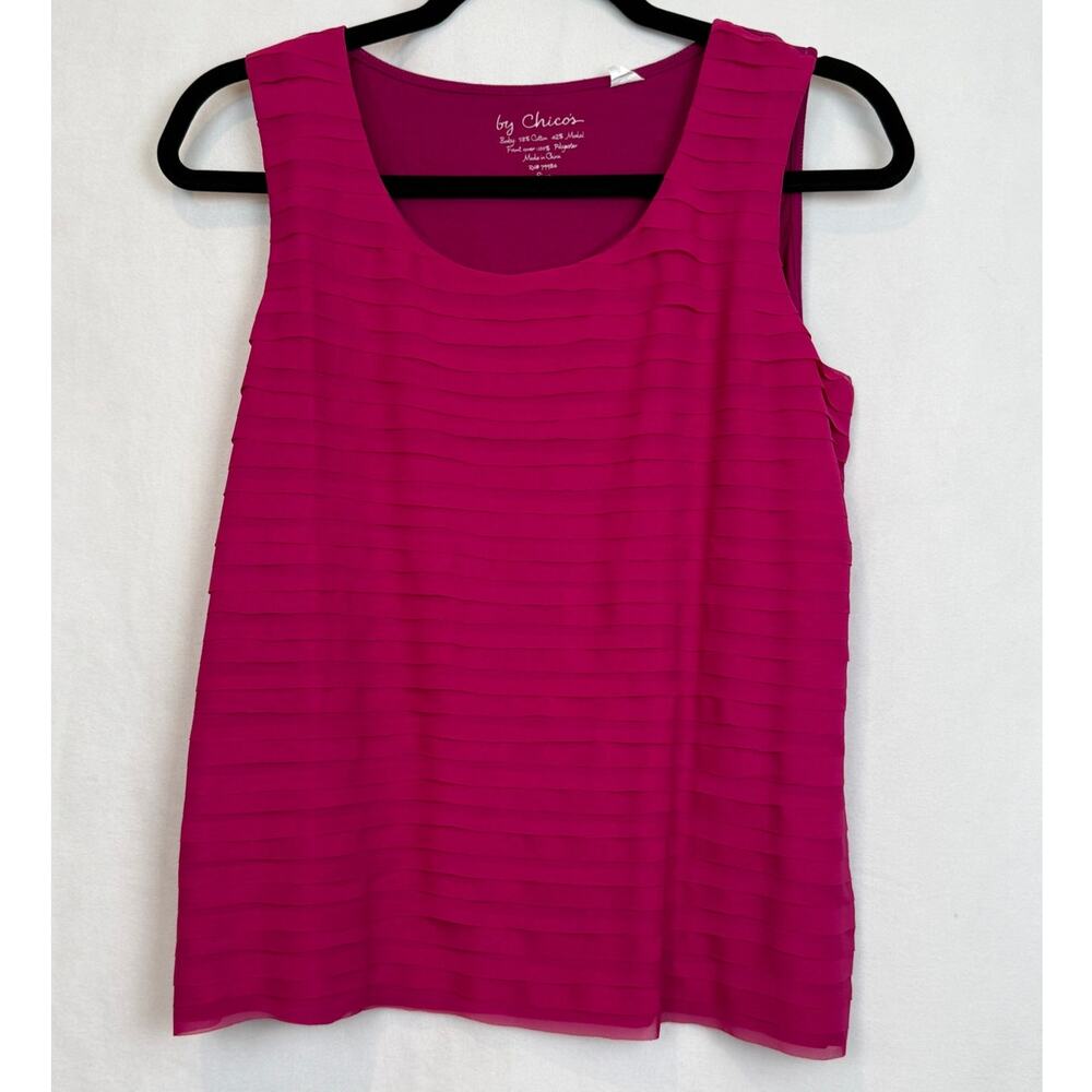 Chico's Magenta Tiered Sleeveless Tank Top Size 1 Medium Fuchsia